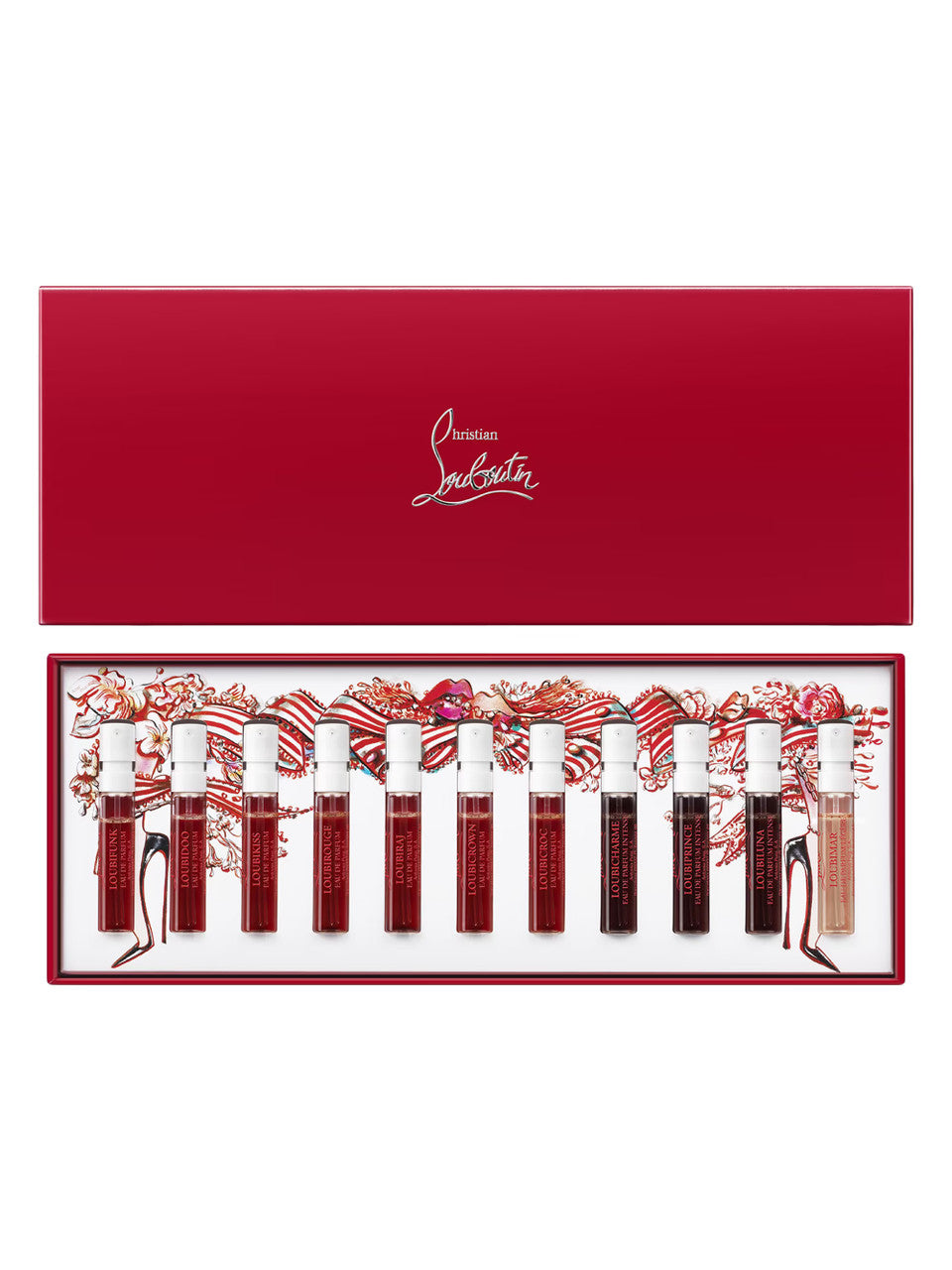 CHRISTIAN LOUBOUTIN 11 * 2 ML EAU DE PARFUM COLLECTION SET: LOUBIFUNK + LOUBIDOO + LOUBIKISS + LOUBIROUGE + LOUBIRAJ + LOUBICROWN + LOUBICROC + LOUBICHARME INTENSE + LOUBIPRINCE INTENSE + LOUBILUNA INTENSE+ LOUBIMAR LEGERE